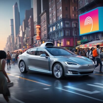 A_sleek_silver_selfdriving_car_