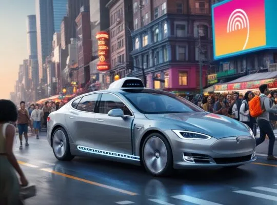 A_sleek_silver_selfdriving_car_