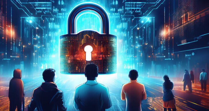 Firefly Create a striking digital illustration depicting a giant translucent padlock with the Meta scaled e1755528820959