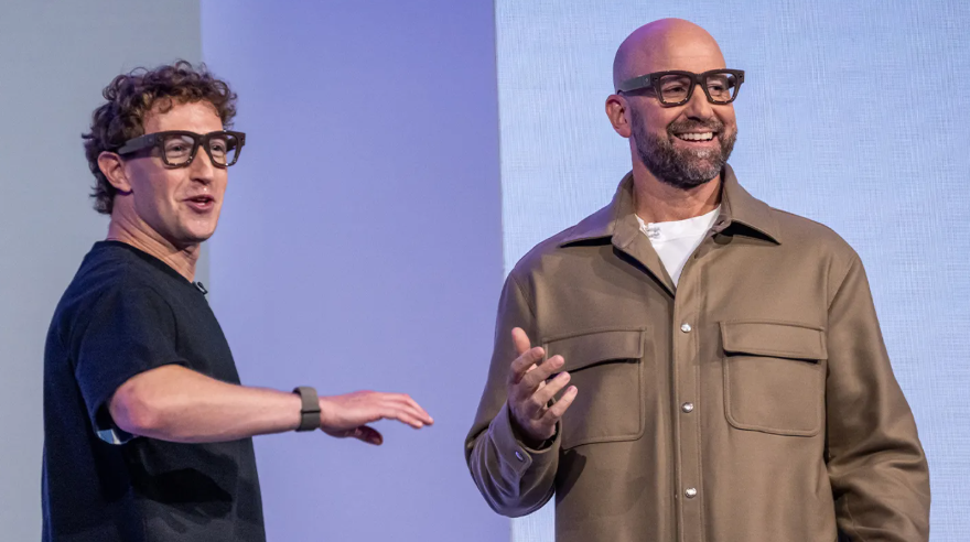 Zuckerberg’s AI Glasses Demo Fails Spectacularly at Meta Connect 2025 3 Mark Zuckerberg, left, and Andrew Bosworth wear Meta Ray-Ban Display AI glasses at the Meta Connect event in Menlo Park, Calif., Wednesday, Sept. 17, 2025. (Getty)